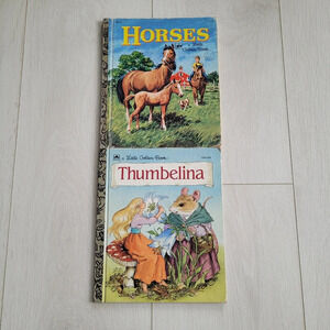 Vintage Retro Horses and Thumbelina  Little Golden Book Hardcover